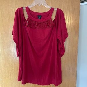 Pinkish/red cold shoulder top from Torrid.